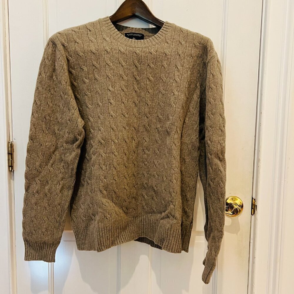 Banana Republic White Cable Knit Fisherman's Wool Cashmere Sweater Mens XL - Picture 2 of 16